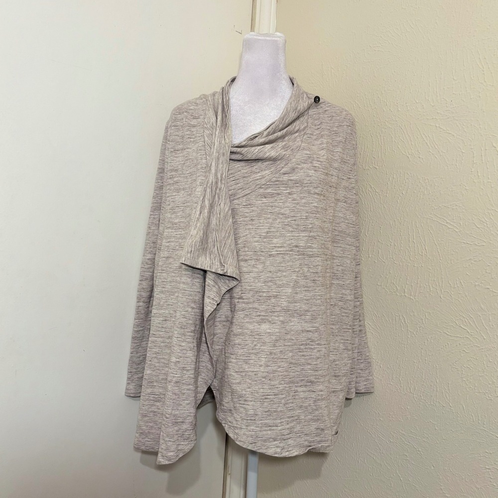 Pure Jill J. Jill Heathered Gray Drape Front Cardigan Sweater Pima Cotton 2X